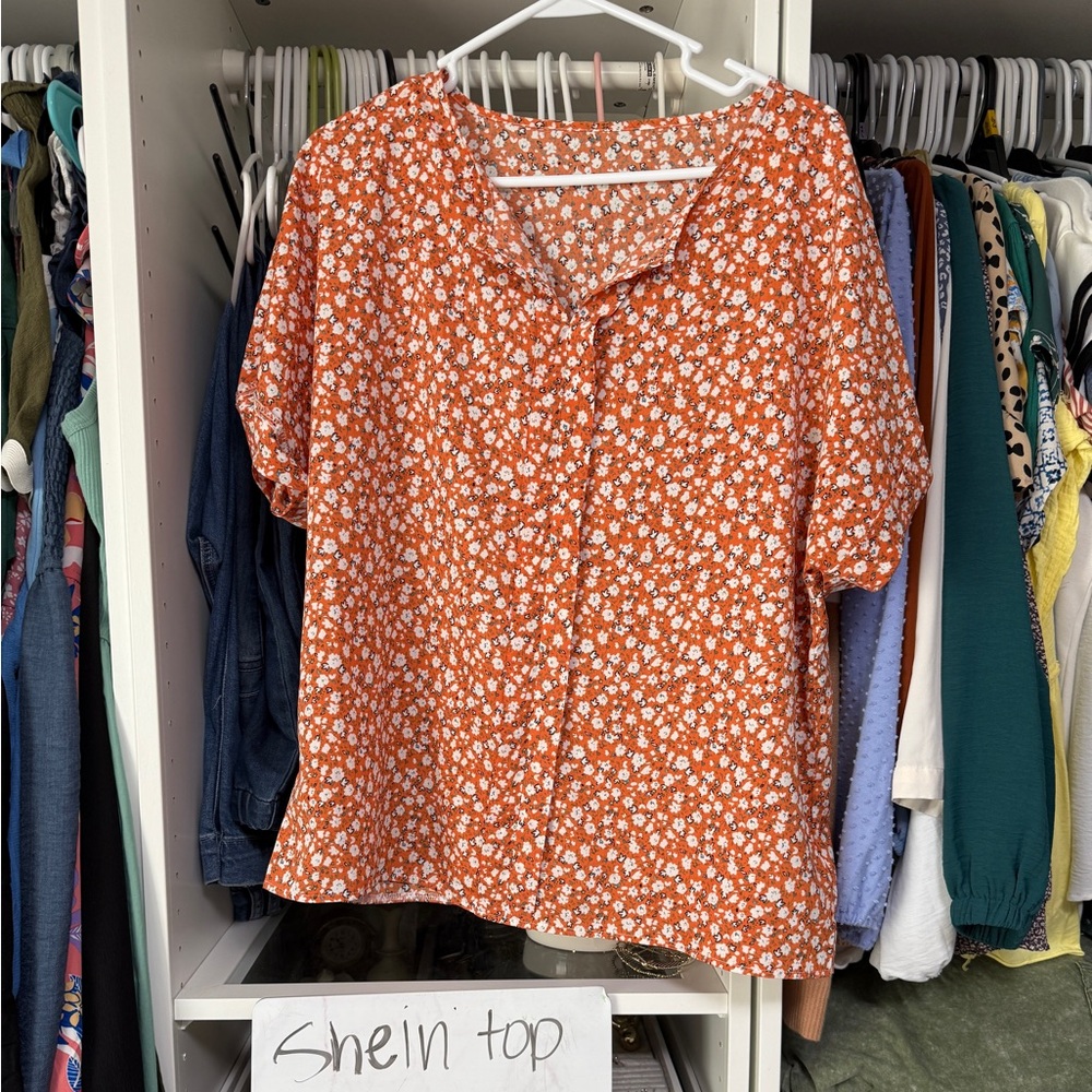 SHEIN Orange Floral Blouse